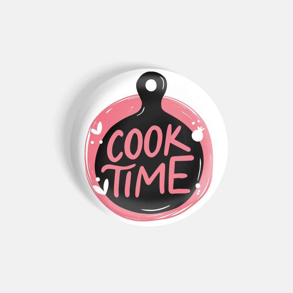 dhcrafts Round Fridge Magnet White Food Lovers Cook Time Glossy Finish Design Pack of 1 (58 mm)